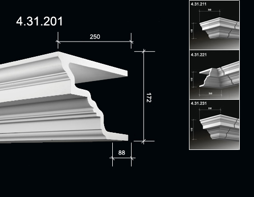 4.31.201 Polyurethane cornices with a smooth profile