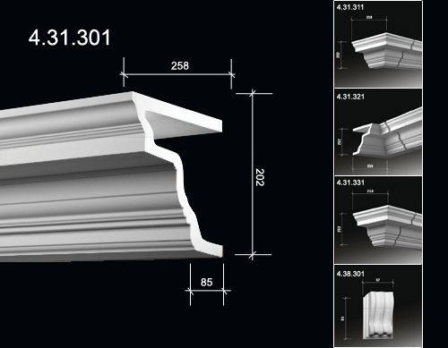 4.31.301 Polyurethane cornices with a smooth profile