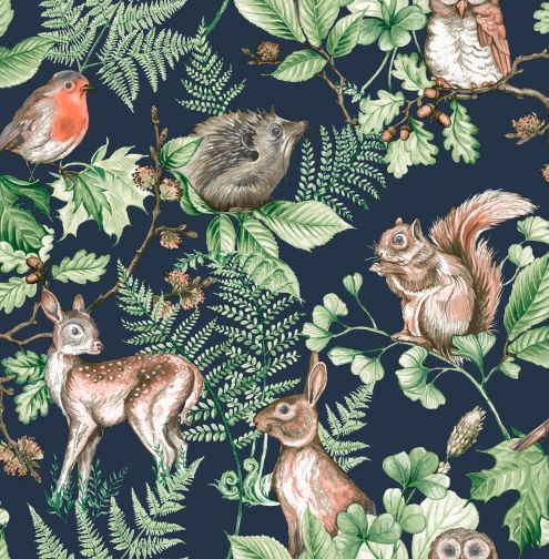 108568 Woodland Animals Navy wallpaper