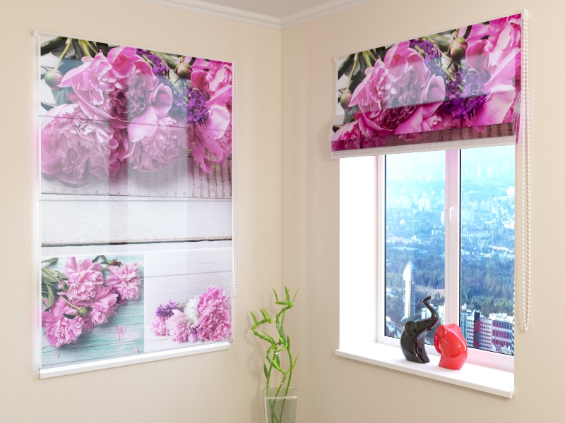 Roman Blind Collage of peonies