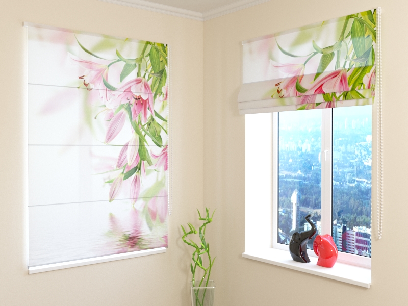 Roman Blind Pink lilies