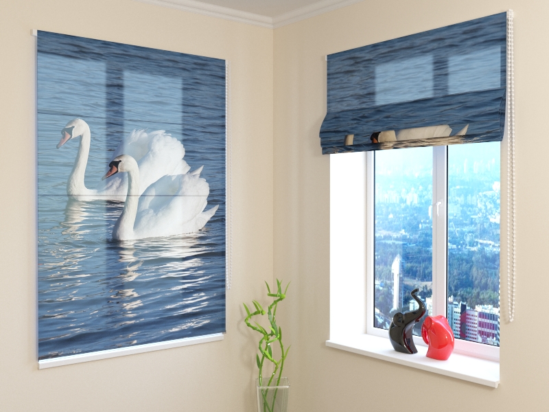 Roman Blind White Swans