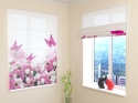 Roman Blind Crimson Butterflies and Flowers