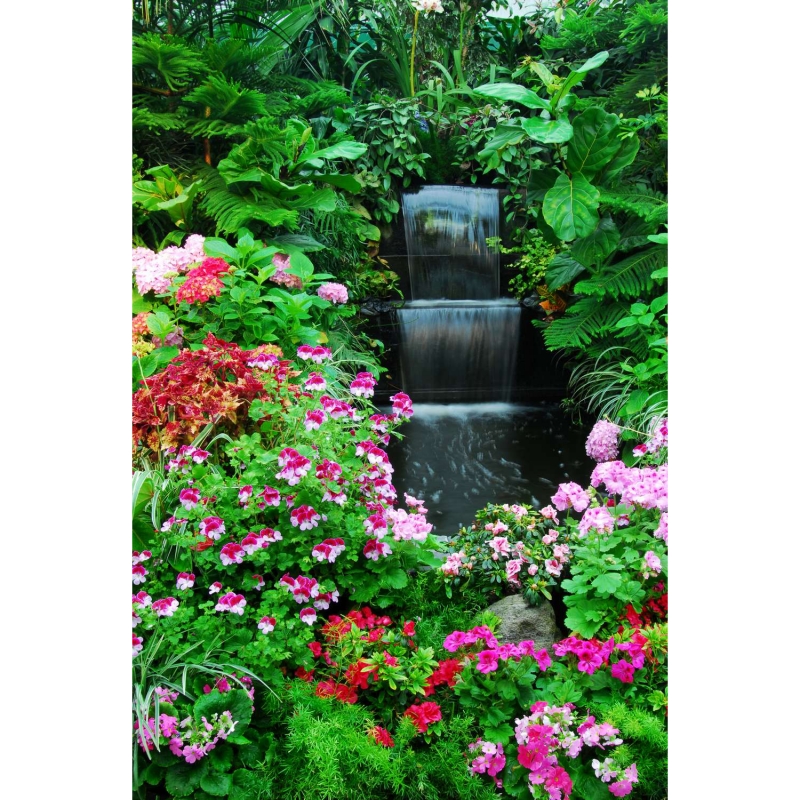 Waterfall with flowers